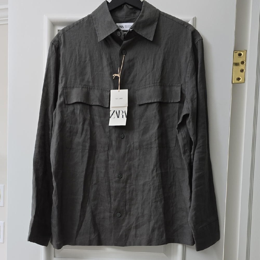 Zara Charcoal Button-Up Shirt Size Small NEW